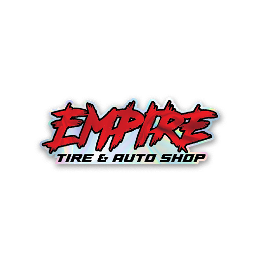 Empire Tire and Auto Shop logo in the original red color on a multi-color holographic decal. Perfect for any surface. 